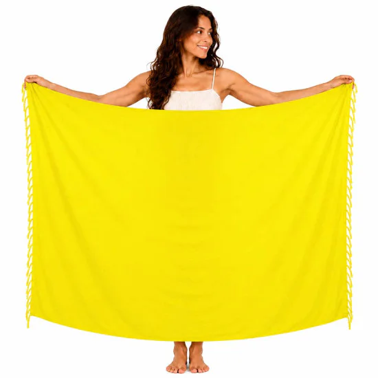 Knaldgul sarong til sol, bad i målene 180x115 cm, som er en cool strandbeklædning, der er hurtigtørrende