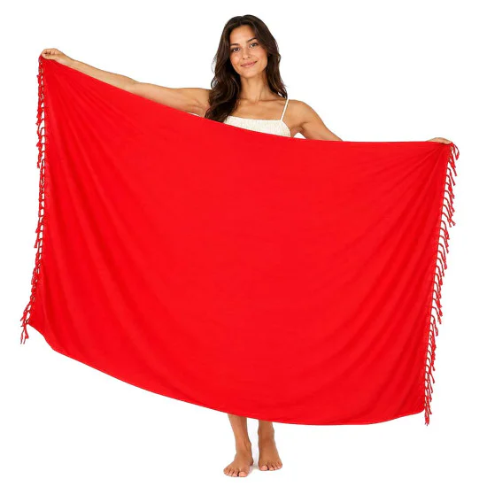Rød sarong til sol, badning og som let strandplagg i størrelsen 180x115 cm