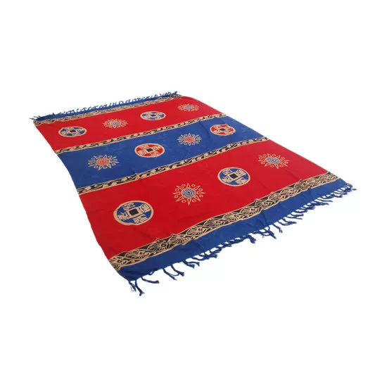 Sarong med asiatisk design i rød og blå