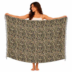 Sandfarvet leopard-sarong med sort mønster
