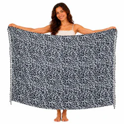 Gråblå leopard-sarong med sort mønster