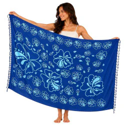 Blå hibiscus-sarong med turkise blomster
