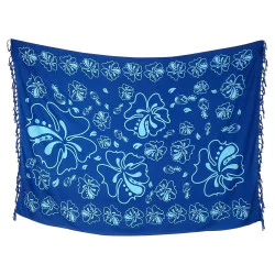 Blå hibiscus-sarong med turkise blomster