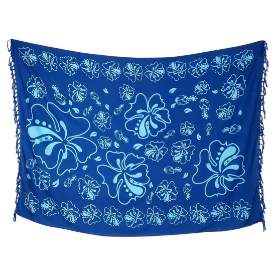 Blå hibiscus-sarong med turkise blomster