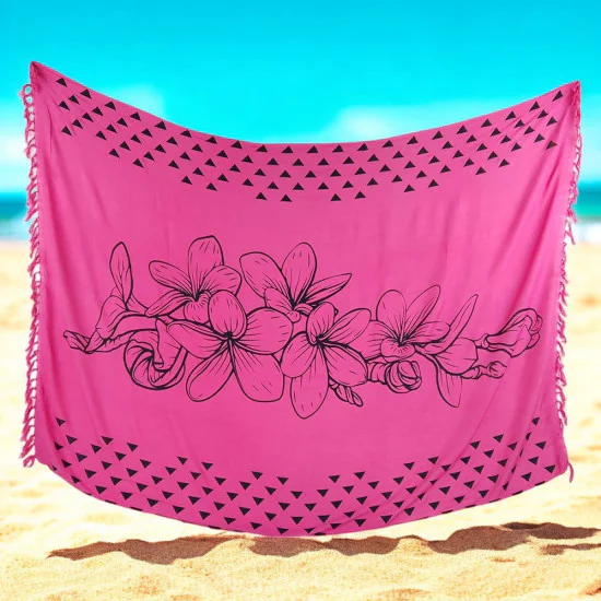 Lyserød sarong med hibiscusblomster