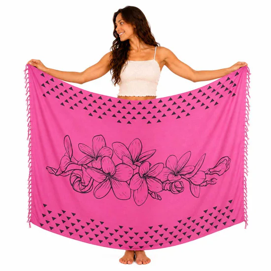 Lyserød sarong med hibiscusblomster