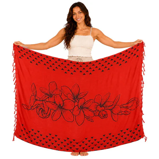 Rød sarong med hibiscusmotiv
