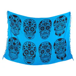Blå Calavera-sarong med sorte dødningehoveder