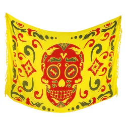 Gul Calavera-sarong med rødt dødningehoved