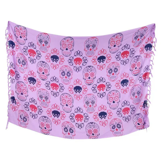Lyslilla Calavera-sarong med farverige motiver