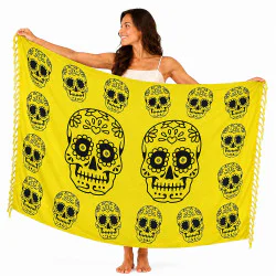 Gul Calavera-sarong med sorte motiver