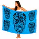 Blå Calavera-sarong med store sorte motiver
