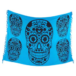 Blå Calavera-sarong med store sorte motiver