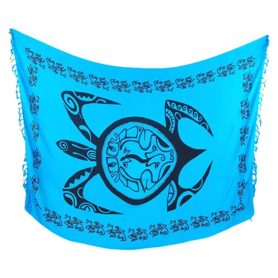 Sarong med skildpadde i blå farve til strand og pool