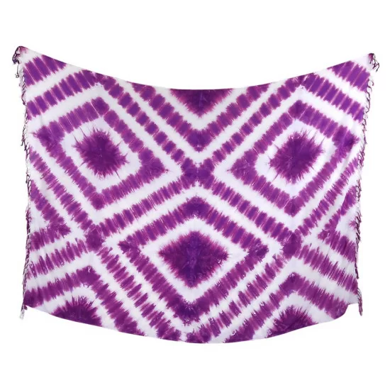 Farverig Tie dye-sarong med lilla og hvide tern