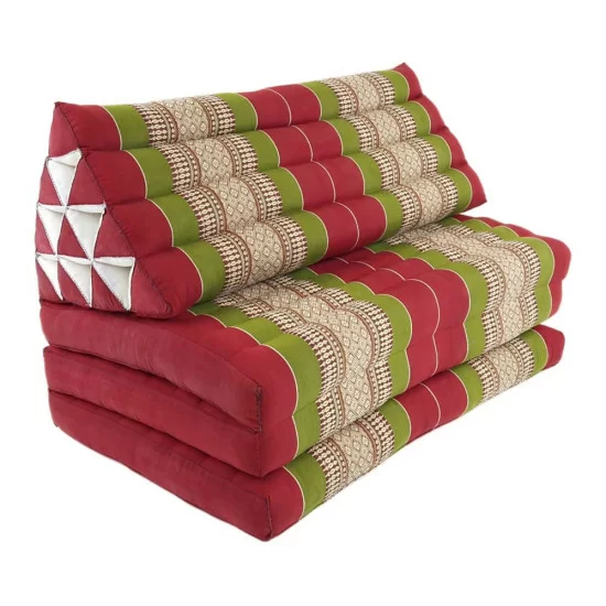 Stor thailandsk pude Jumbo XXL med tre sovende dele i farverne rød og grøn