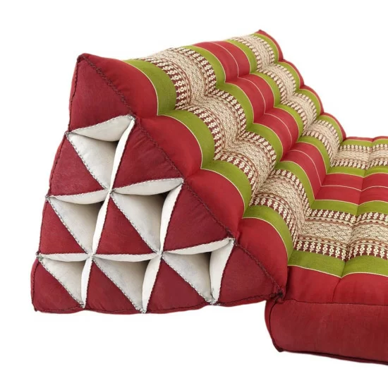 Stor thailandsk pude Jumbo XXL med tre sovende dele i farverne rød og grøn