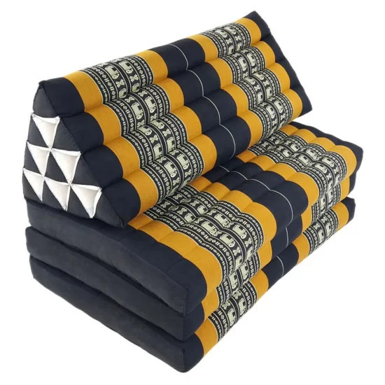 Stor thailandsk Jumbo XXL-pude med tre sovesektioner i sort og orange farve og elefantmønster