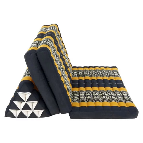 Stor thailandsk Jumbo XXL-pude med tre sovesektioner i sort og orange farve og elefantmønster