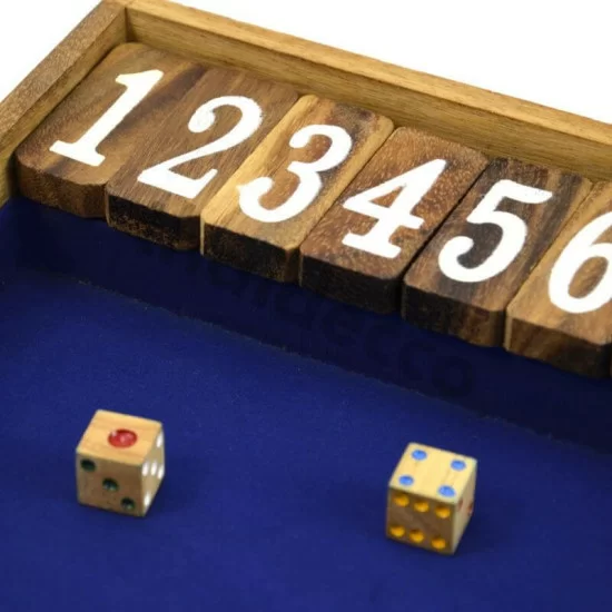 Træspil Shut The Box Large med terninger og blå spilleflade